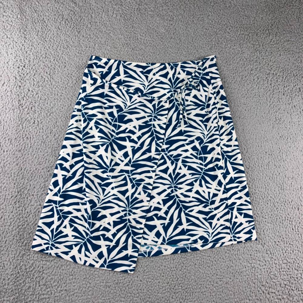 Wrap Skirt M Teal White Tropical Leaf Print Summer Resort‎ Coastal Casual Vaca